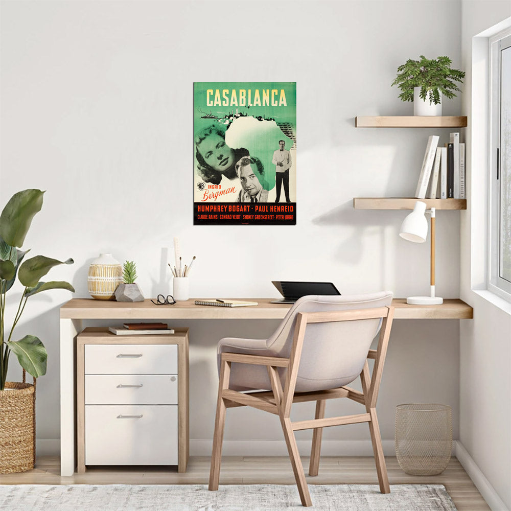 Casablanca (Warner Brothers, 1946). First Post-War Release Danish Poster. Benny Stilling Artwork.- Movie Poster Reprint