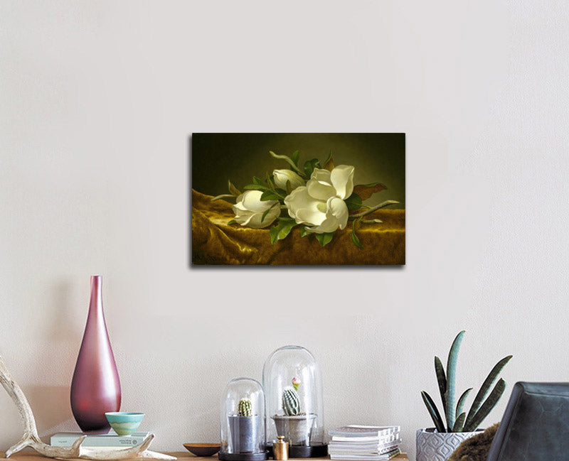 Magnolias on Gold Velvet Cloth - by Martin Johnson Heade