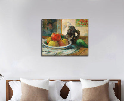 Still Life with Apples, a Pear, and a Ceramic Portrait Jug - by Paul Gauguin