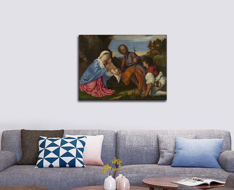 The Holy Family with a Shepherd - by Titian