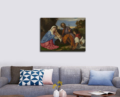 The Holy Family with a Shepherd - by Titian