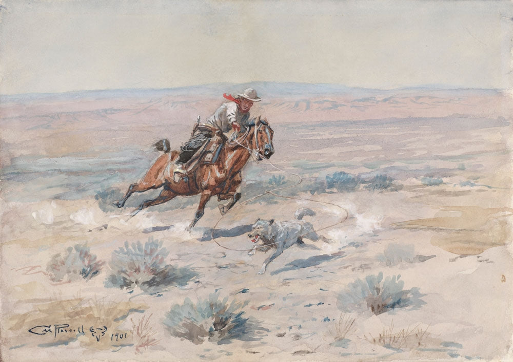 Roping a Wolf - by Charles Marion Russell