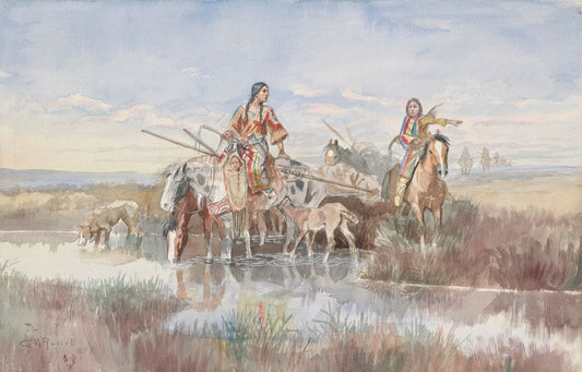 Indian Family with Travois - by Charles Marion Russell