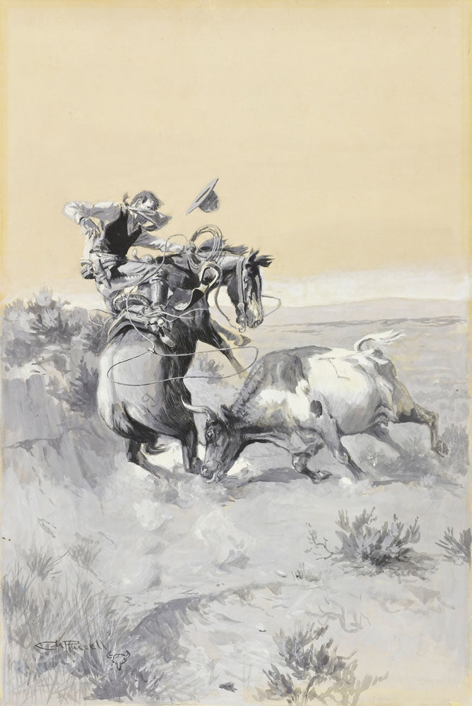 A Moment of Great Peril in a Cowboy's Career - by Charles Marion Russell