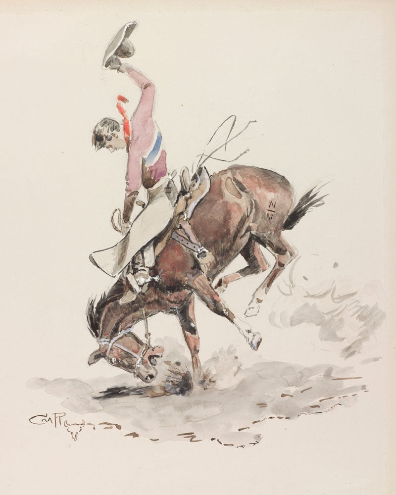 Bucking Horse and Cowboy - by Charles Marion Russell