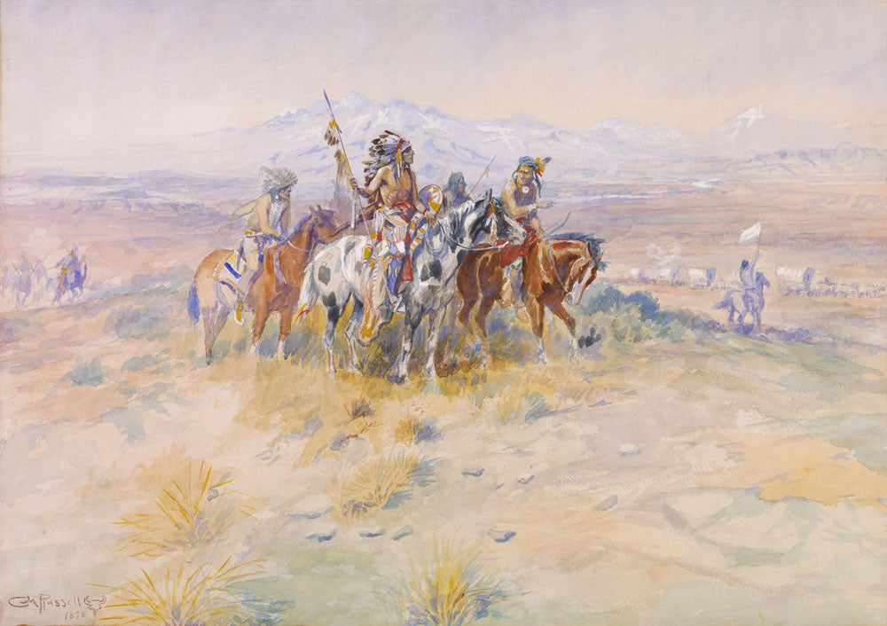 Intercepted Wagon Train - by Charles Marion Russell