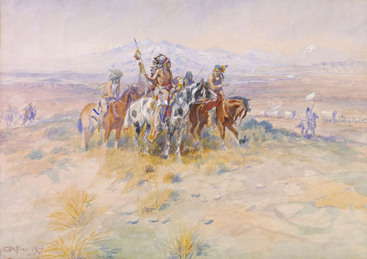 Intercepted Wagon Train - by Charles Marion Russell