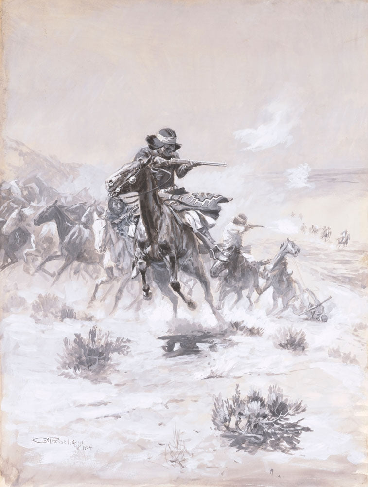 Navajo Indian Horse Thieves Hotly Pursued by Robbed Mexicans - by Charles Marion Russell