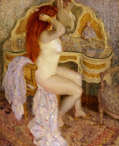 Nude Seated at Her Dressing Table - by Frederick Carl Frieseke