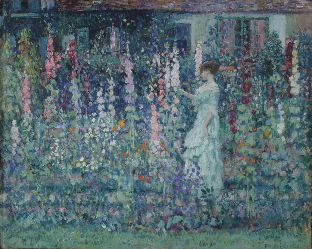 Hollyhocks - by Frederick Carl Frieseke