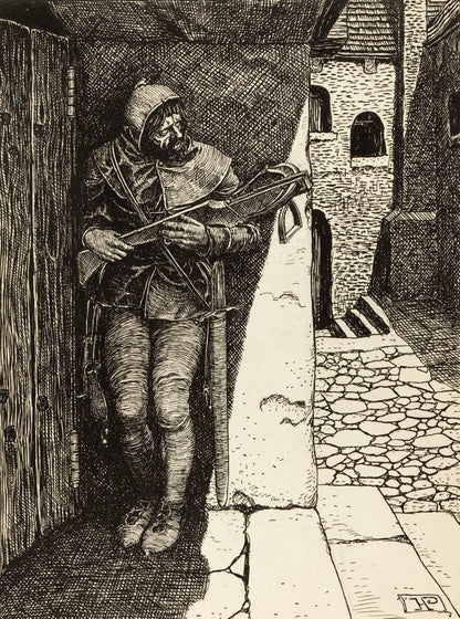 Schwartz Carl, holding his arbelast in his hand, stood silently watching - by Howard Pyle