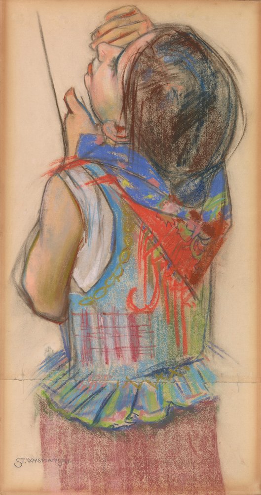 A girl of Krakow. Study for  the stained glass window for the cathedral in Lviv - by Stanisław Wyspiański