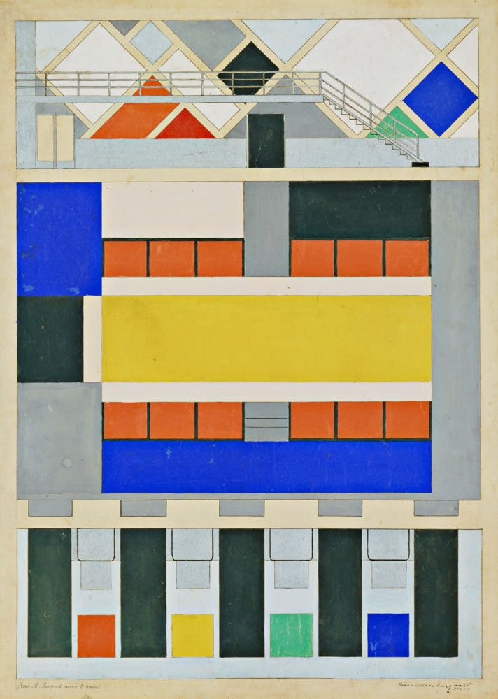 Café Aubette, Strasbourg, France (Color scheme for floor and long walls of ballroom, preliminary version) - by Theo van Doesburg