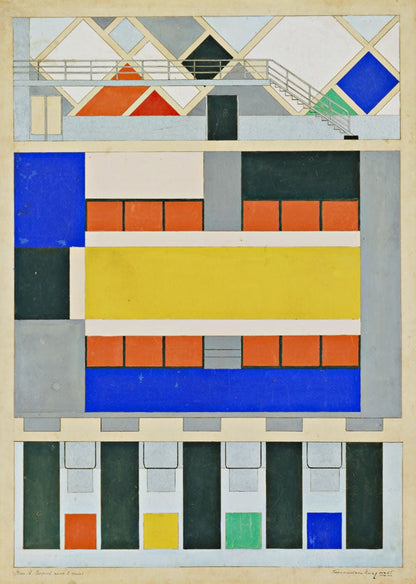 Café Aubette, Strasbourg, France (Color scheme for floor and long walls of ballroom, preliminary version) - by Theo van Doesburg