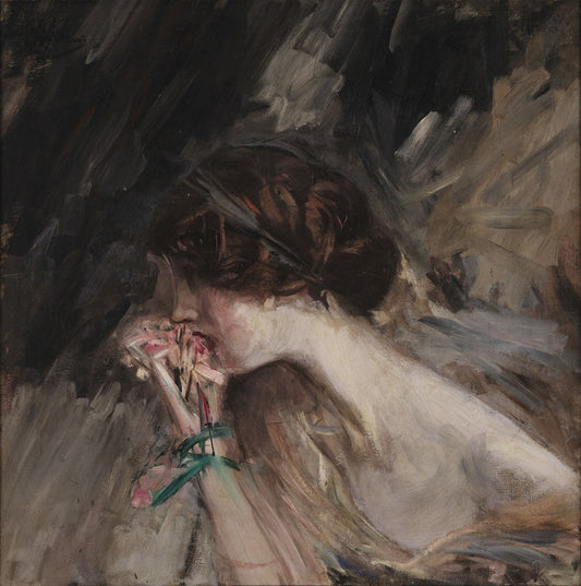 Busto di giovane donna con un fiore (Ragazza dal garofano; Jeanne) - by Giovanni Boldini