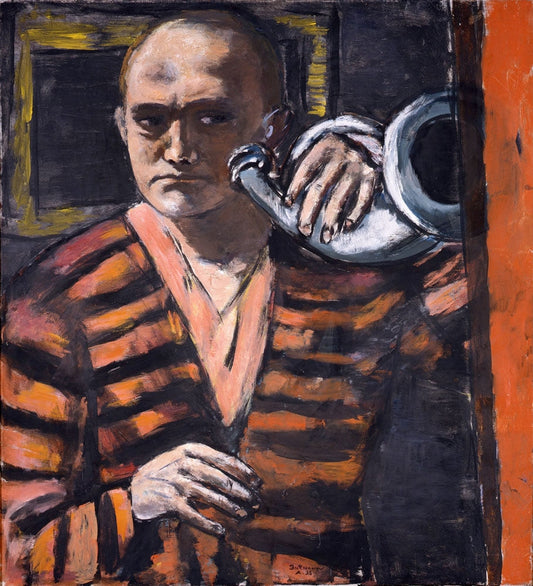 Self-Portrait with Horn - by Max Beckmann