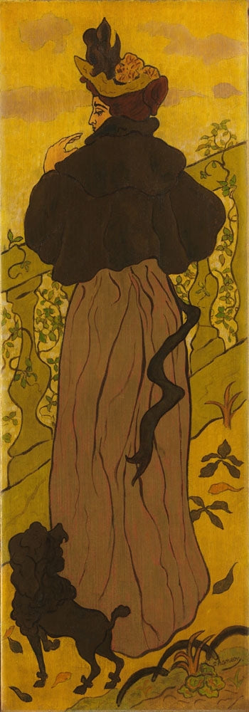 Woman Standing Beside Railing with Poodle - by Paul Ranson