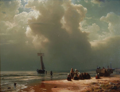 The Beach at Scheveningen with  Thunderstorm Gathering - by Andreas Achenbach