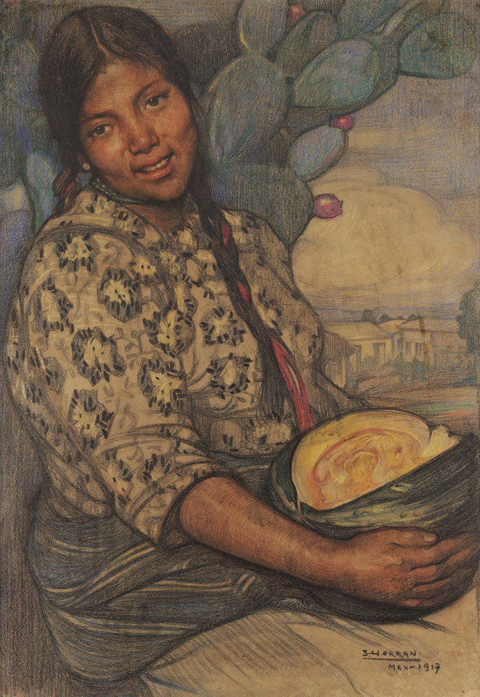 Young Woman with Pumpkin - by Saturnino Herrán