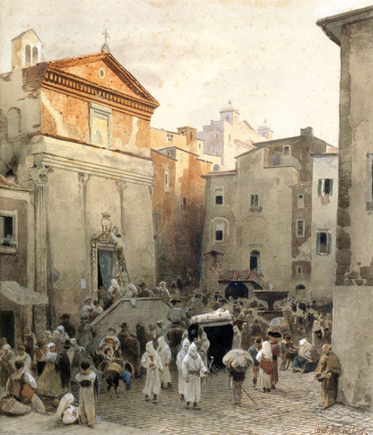 Funeral in Palestrina - by Oswald Achenbach