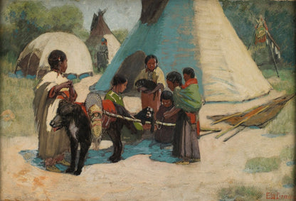 Dog Travois/Blackfoot Camp - by Edwin Willard Deming