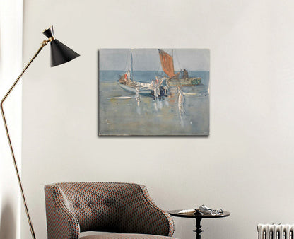 Vissersschepen op het strand van Scheveningen - by Johan Antoni de Jonge