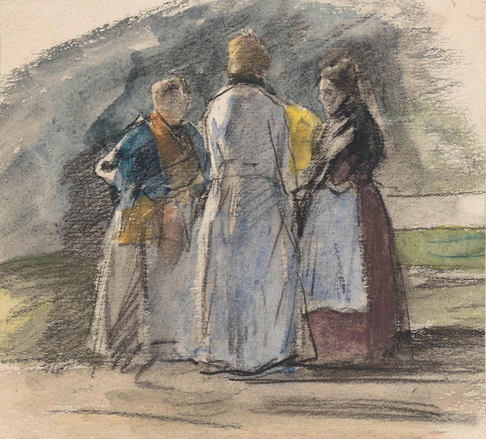 Drie staande vrouwen in gesprek - by Johan Antoni de Jonge