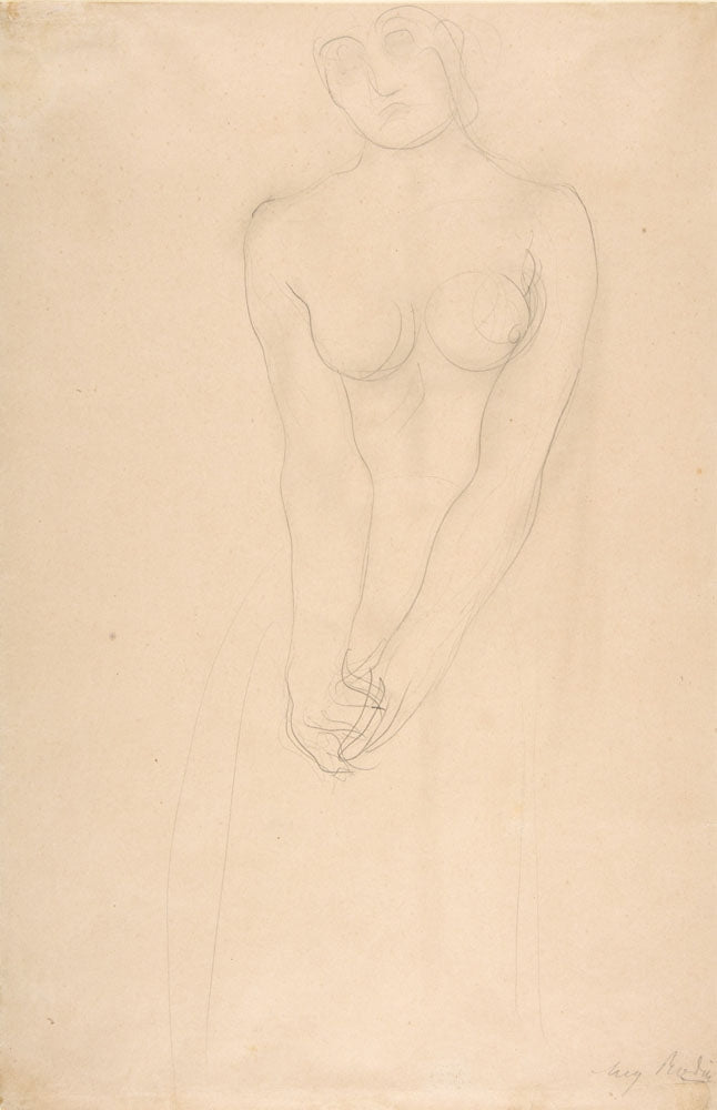 Nude female figure standing with clasped hands - by Auguste Rodin