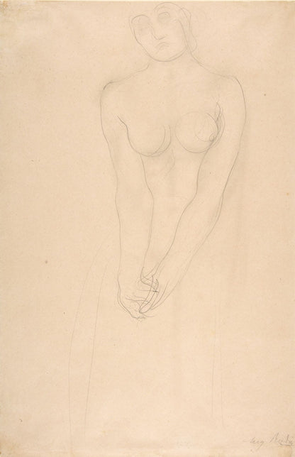 Nude female figure standing with clasped hands - by Auguste Rodin