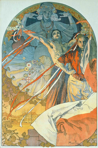 Festival de Sokol em Praga: Concurso no Rio Vltava - by Alphonse Mucha