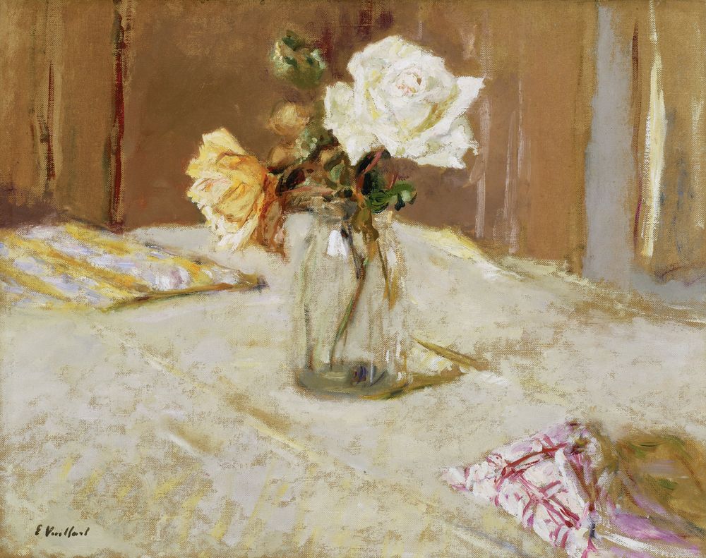 Roses in a Glass Vase - by Édouard Vuillard