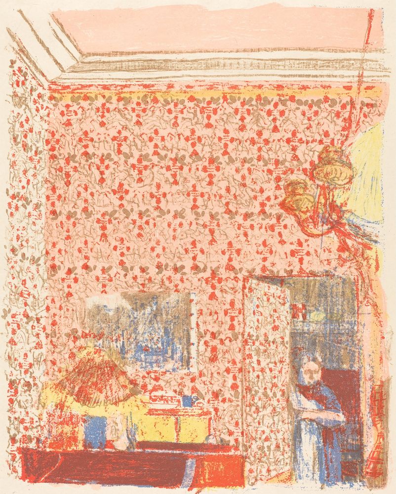 Interior with Pink Wallpaper I (Interieur aux tentures roses I) - by Édouard Vuillard