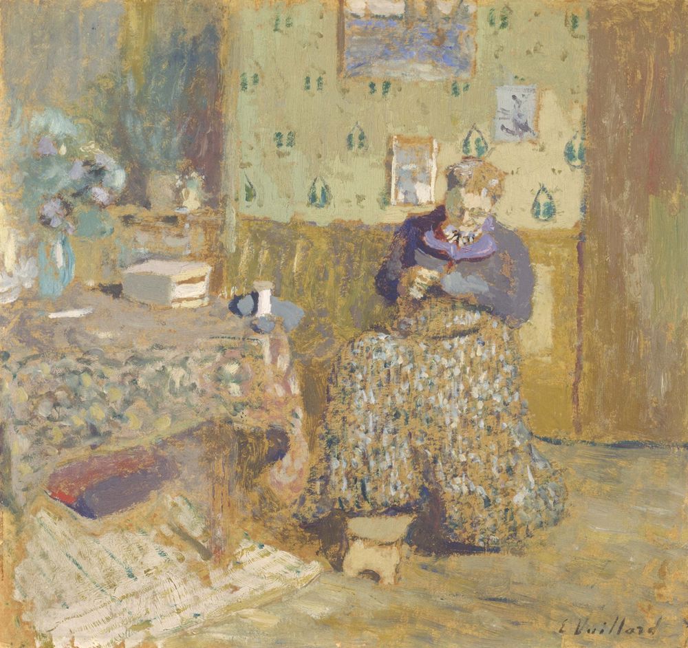 Madame Vuillard Sewing - by Édouard Vuillard