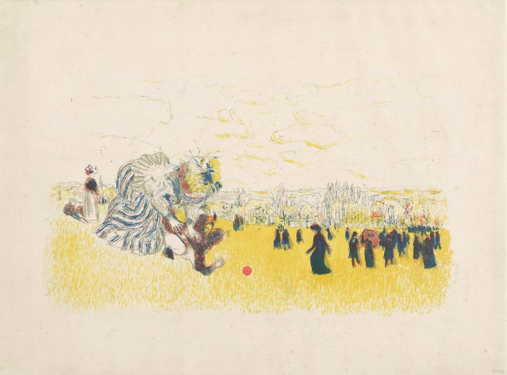 Vrouw en spelend kind in park met wandelaars - by Édouard Vuillard