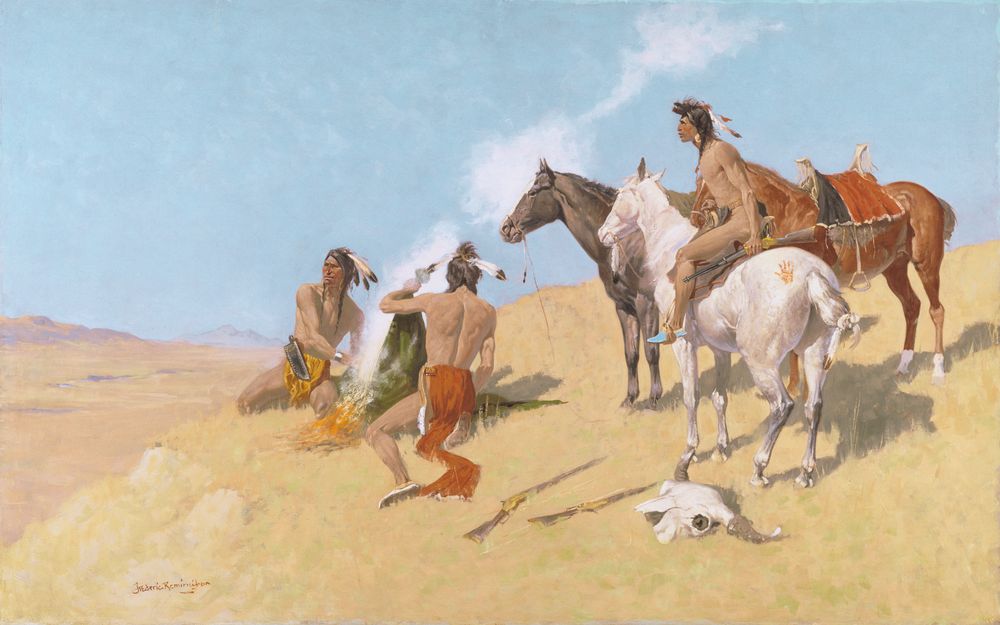 The Smoke Signal - by Frederic Remington