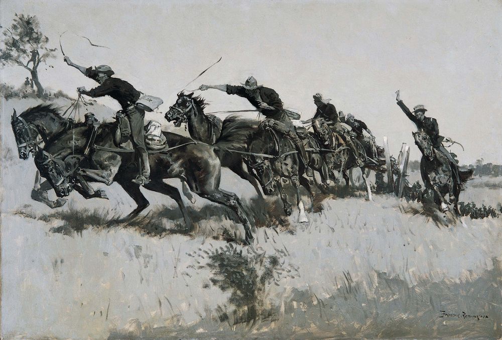 Capt. Grimes's Battery Going Up El Poso Hill - by Frederic Remington