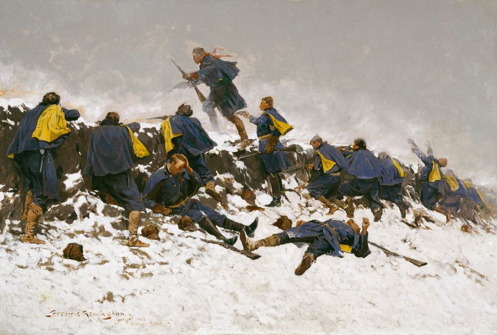 Through the Smoke Sprang the Daring Soldier - by Frederic Remington