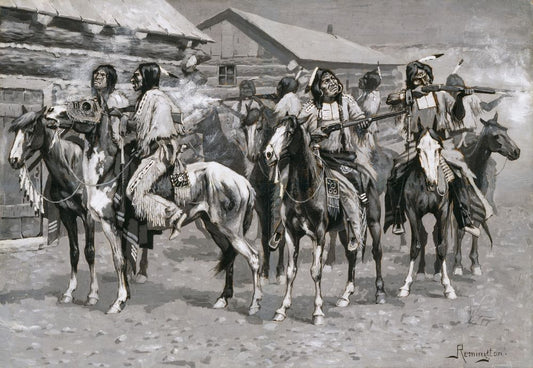 Crow Indians Firing into the Agency - by Frederic Remington