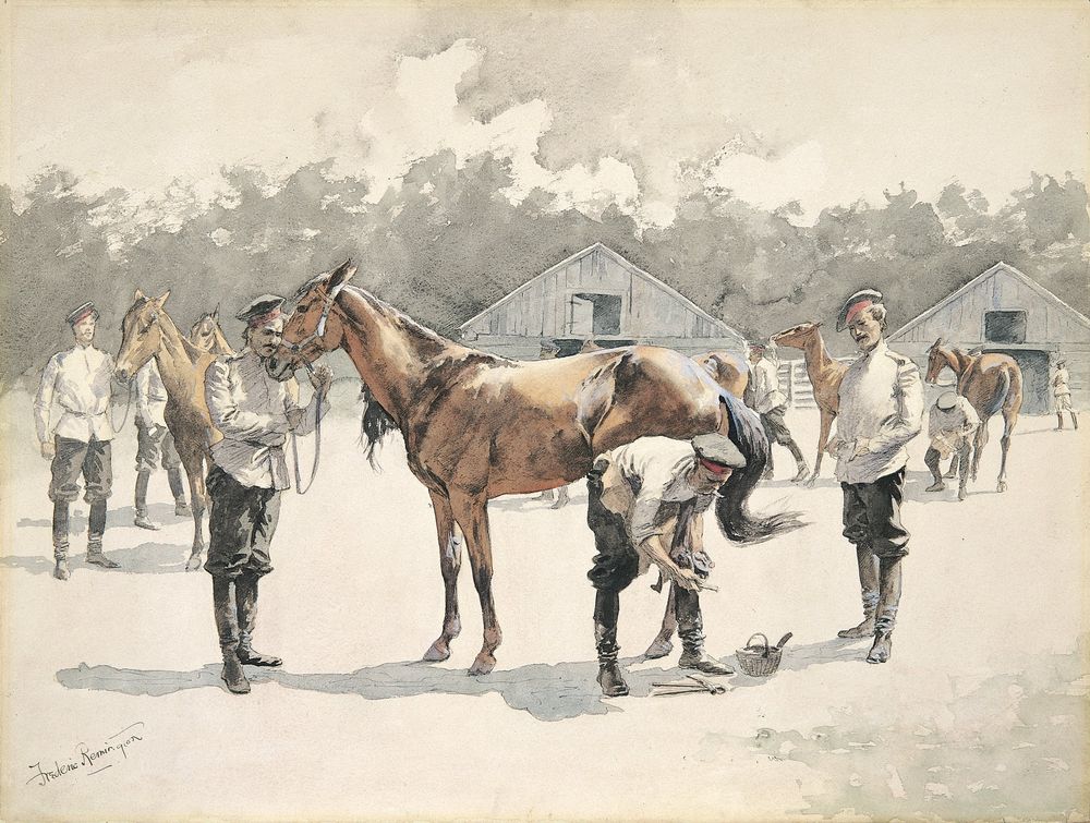 Shoeing Cossack Horses - by Frederic Remington