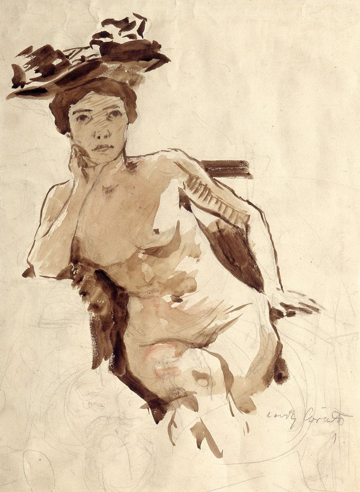 Female Semi-Nude with Hat - by Lovis Corinth