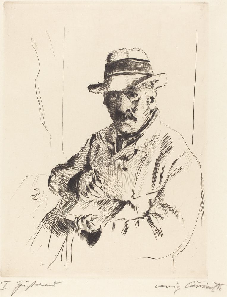 Self-Portrait in a Straw Hat (Selbstbildnis im Strohhut) - by Lovis Corinth