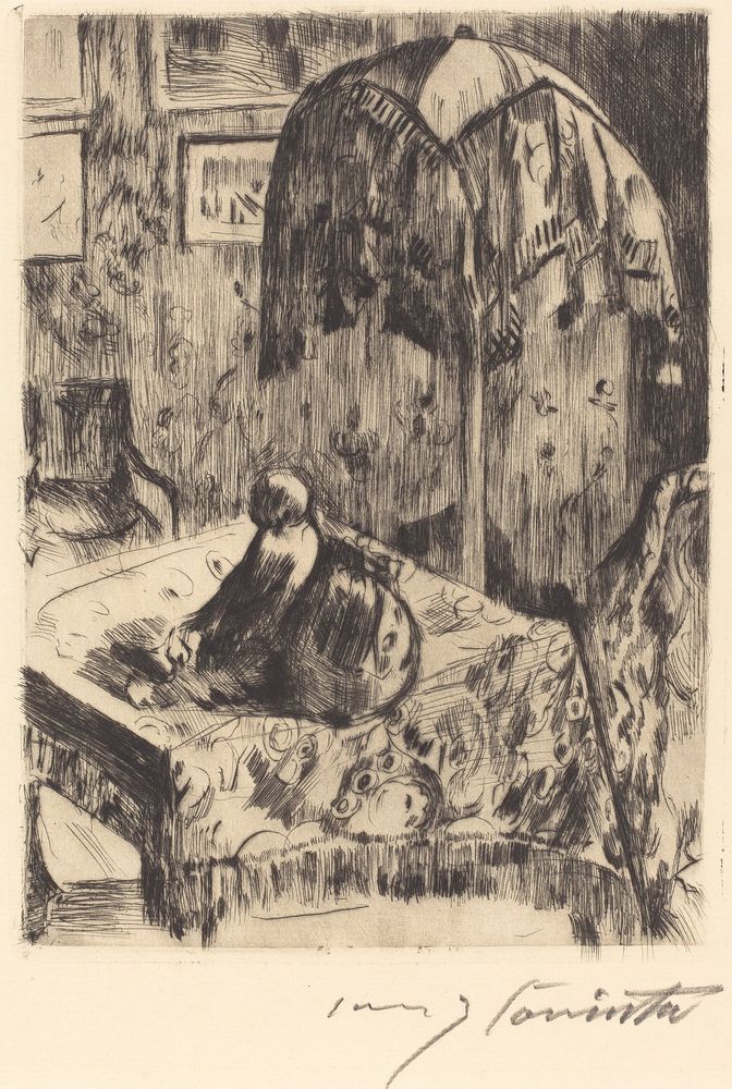 Interior with Floor Lamp (Interieur mit Stehlampe) - by Lovis Corinth