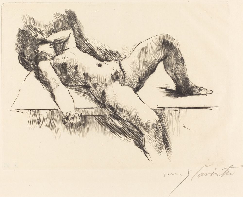 Reclining Female Nude - III (Liegender Weiblicher Akt III) - by Lovis Corinth