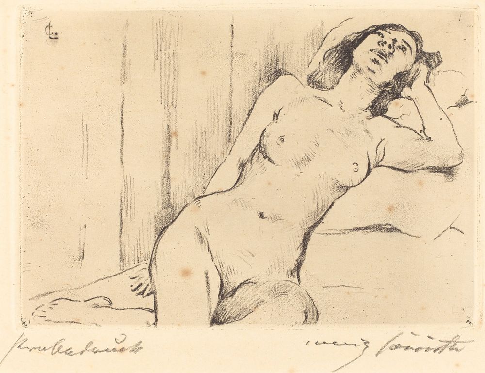 Reclining Female Nude (Ruhende Dreiviertel Akt) - by Lovis Corinth