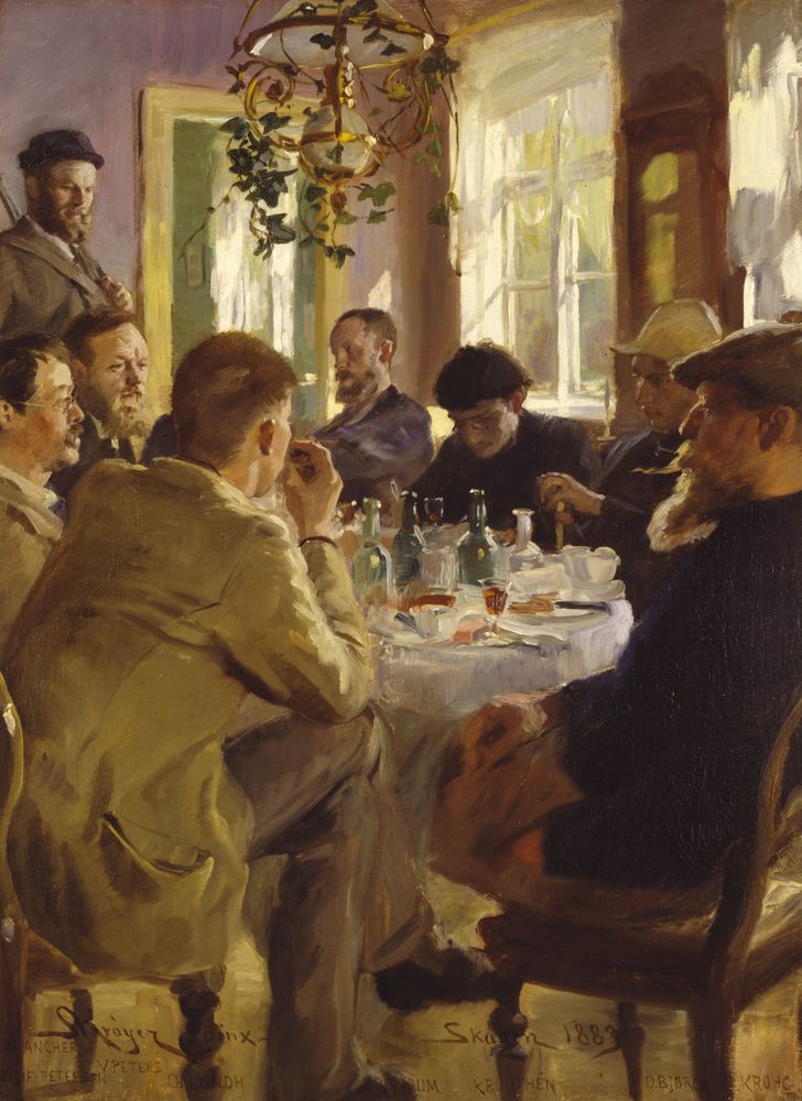 Artists' luncheon at Brøndum's Hotel - by Peder Severin Krøyer