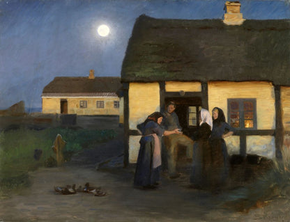 In front of Christoffer's house. A midsummer evening, Skagen - by Peder Severin Krøyer