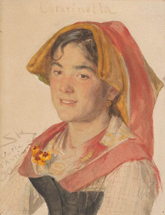 Head of an Girl from Civita d'Antino in Regional Dress ("Catarinella") - by Peder Severin Krøyer