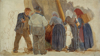 Morning at Hornbæk. Men and women bargining - by Peder Severin Krøyer