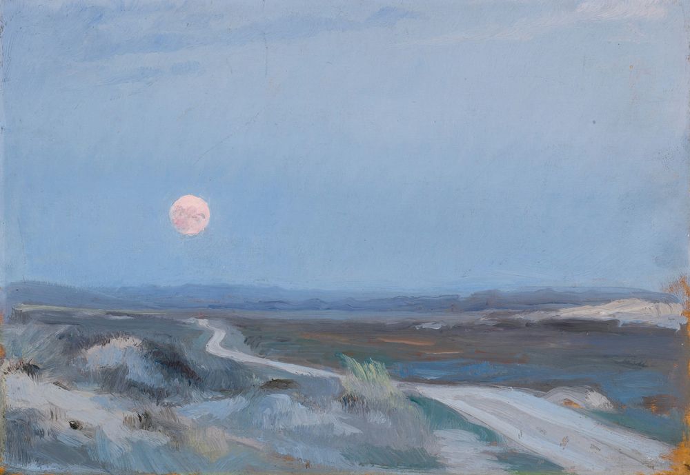 Landscape from Stenbjerg with moon - by Peder Severin Krøyer