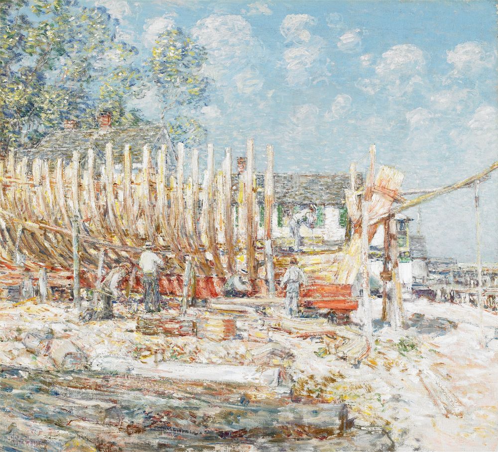 Building the Schooner, Provincetown - by Childe Hassam